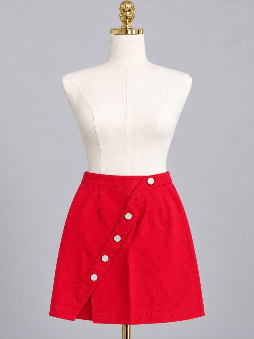 Sugarlips Red Mini Skirt with Button-Trim Asymmetry